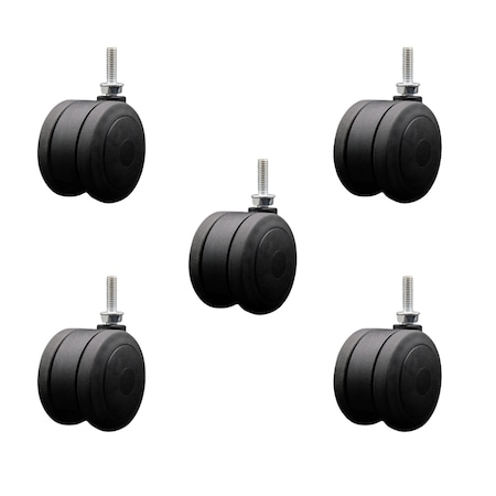 Service Caster 3'' Black Heavy Duty Floor Safe Twin Wheel Caster 5/16 Threaded Stem, 5PK SCC-TS02S75-TPR-BLK-5161810-5